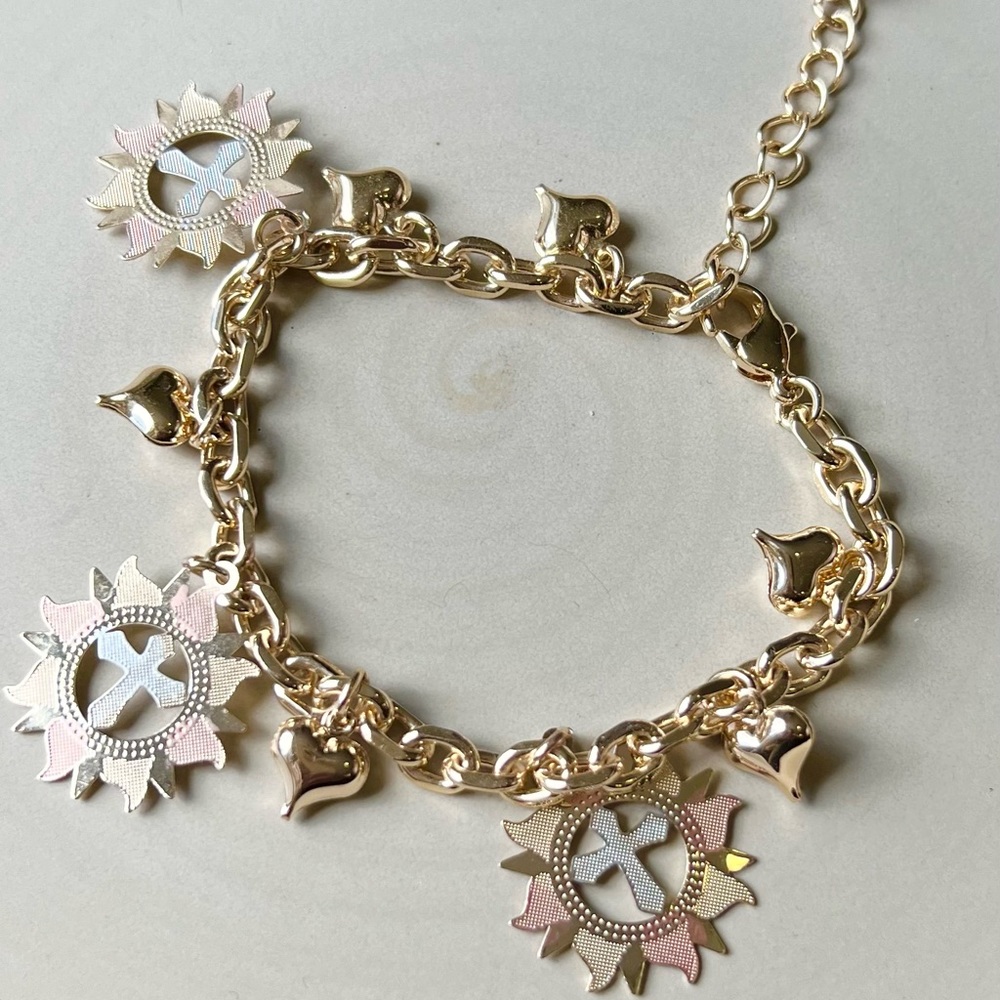 14k gold filled heart charm bracelet